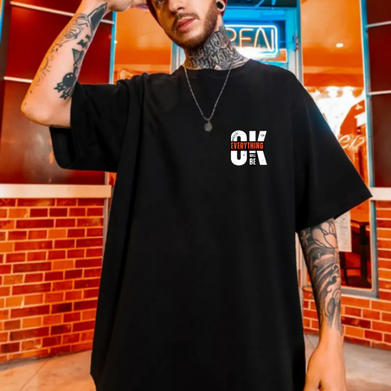 Baskılı Erkek Oversize Tişört Siyah