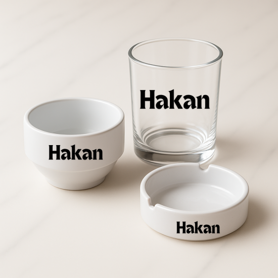 Kişiye özel viski bardağı Çerezlik kase ve kül tabağı 3'lü set Kişiye özel viski bardağı Çerezlik kase ve kül tabağı 3'lü set