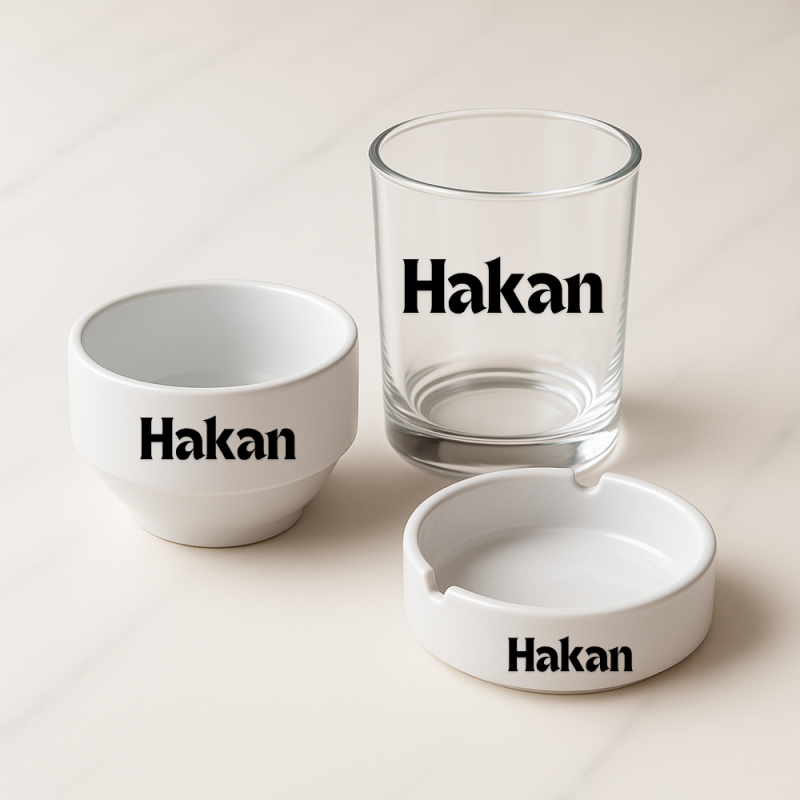 Kişiye özel viski bardağı Çerezlik kase ve kül tabağı 3'lü set