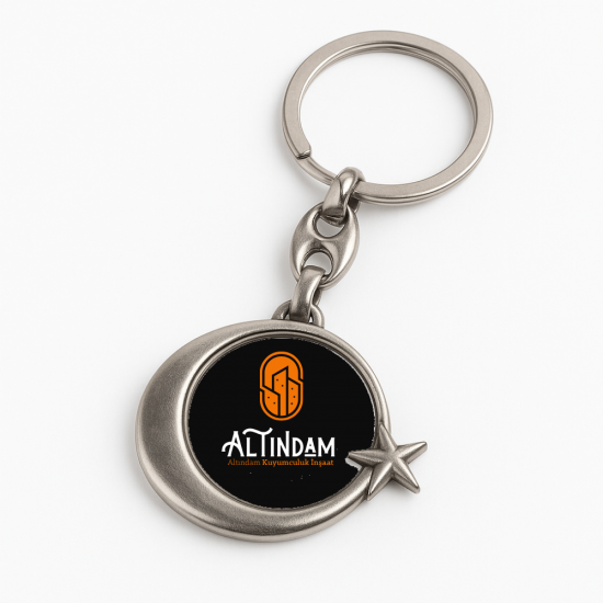 Çift Taraflı Ay Yıldızlı Metal Anahtarlık