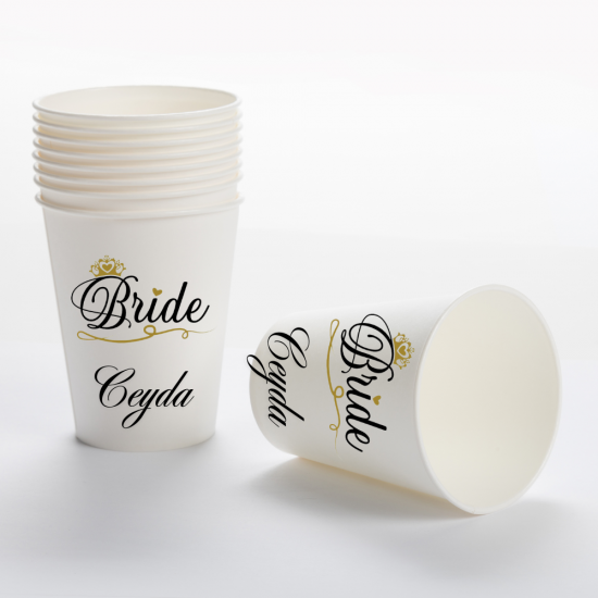Kişiye Özel Bride Beyaz Karton Bardak Kişiye Özel Bride Beyaz Karton Bardak