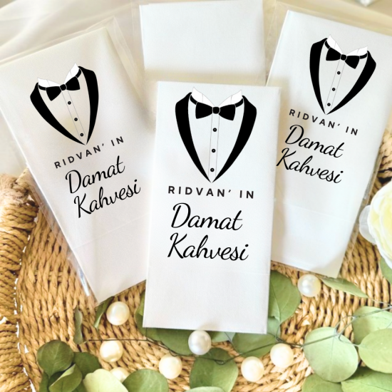 Damat kahvesi Smokin baskı Peçete 5 Adet Damat kahvesi Smokin baskı Peçete 5 Adet