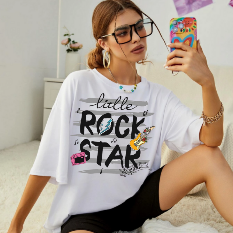 Rock baskılı kadın t-shirt