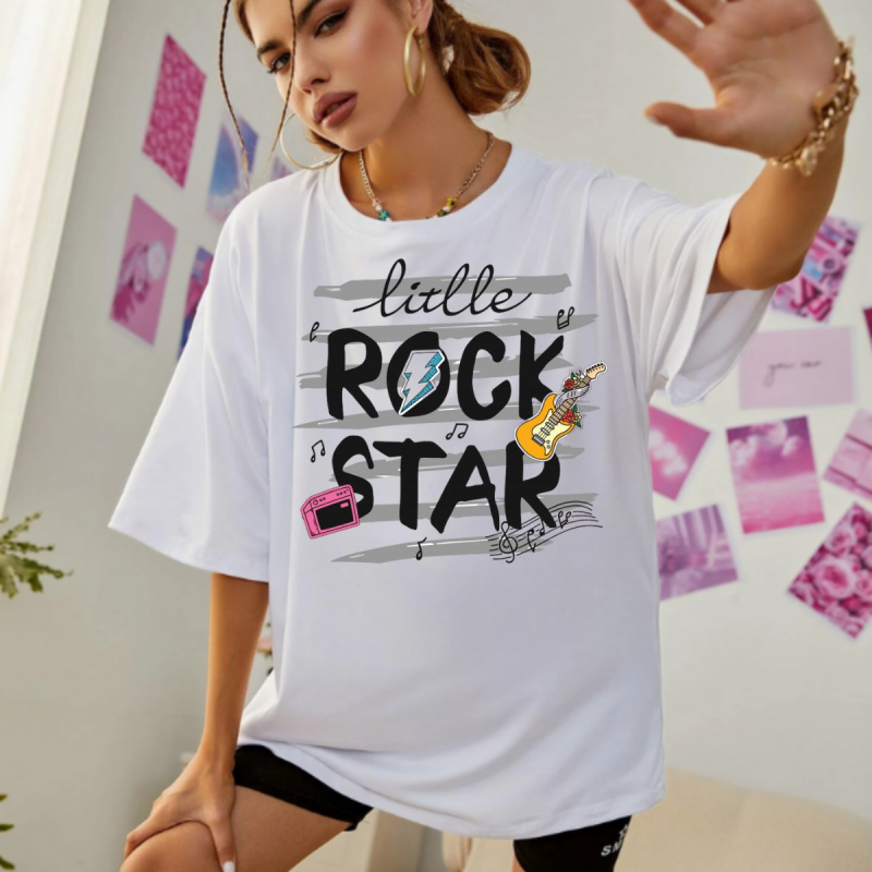 Rock baskılı kadın t-shirt