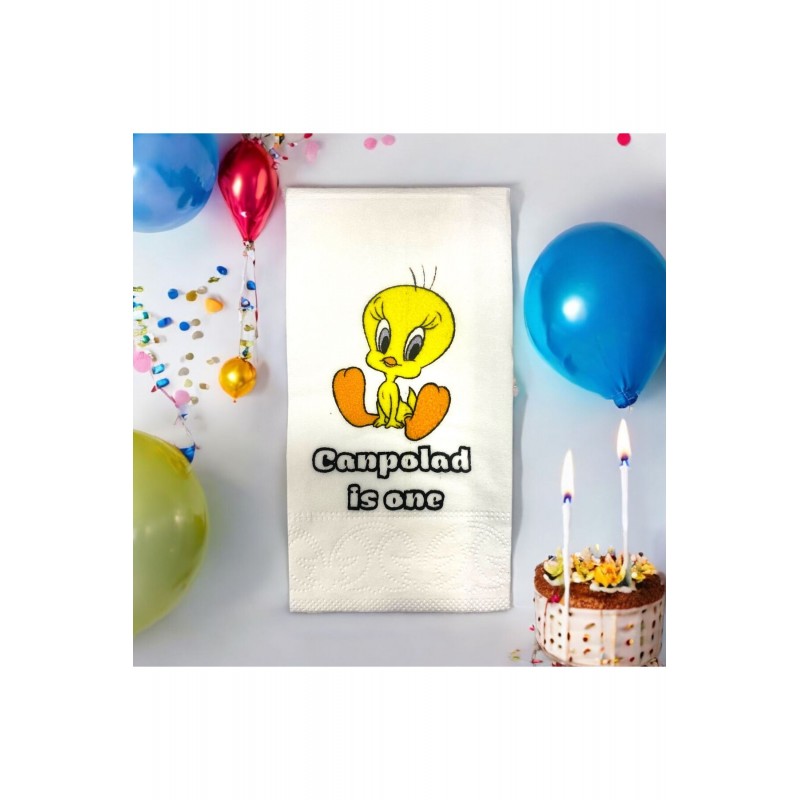 Kişiye Özel Tweety Baskılı Doğum Günü Sunum Peçetesi 20’li