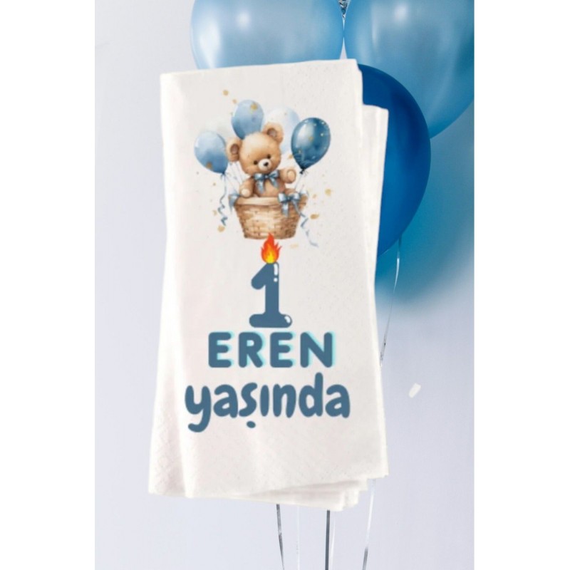 Kişiye Özel Ayıcıklı Doğum Günü Baskılı Sunum Peçetesi 20’li