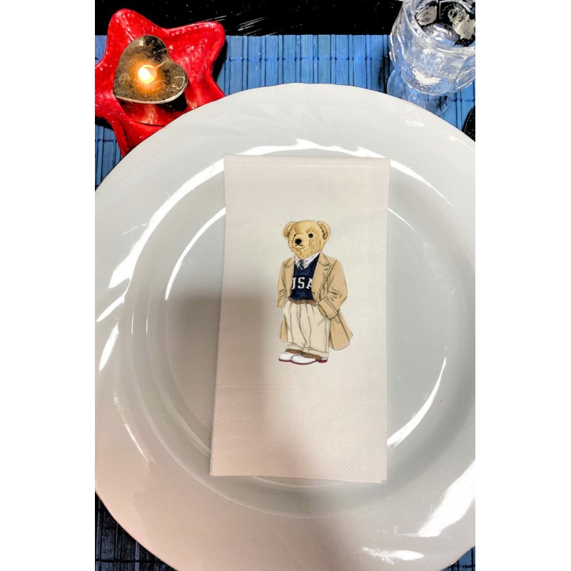 Lion Baskı ve Oganizasyon Teddy Bear Trenckotlu Sunum Peçetesi 20li