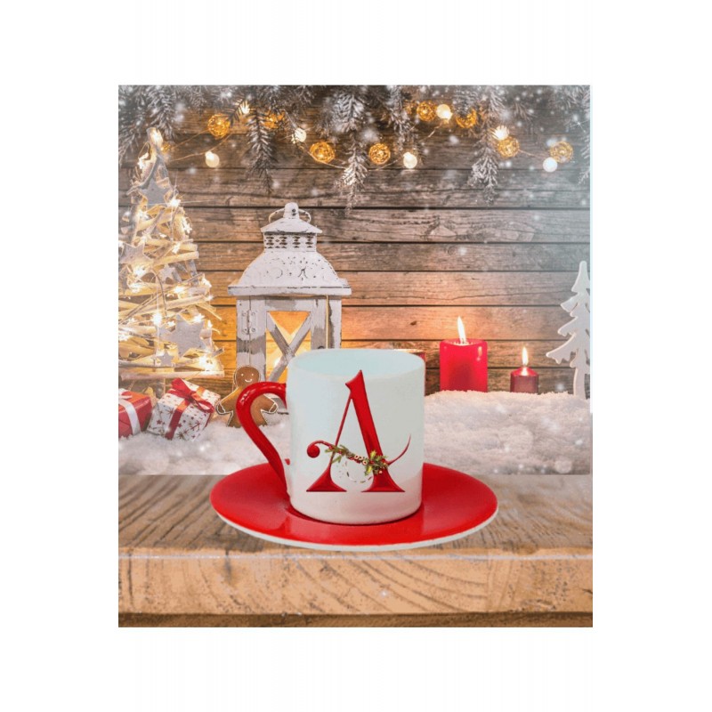 Yılbaşı Noel Baskılı Kişiye Özel Harf Türk Kahvesi Fincanı 02
